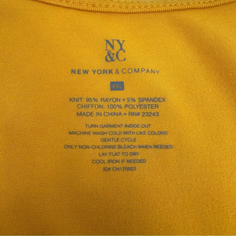 NWT NY&Co Tank Top XXL Yellow Pleated Chiffon Front Knit Back Sleeveless Career - Picture 4 of 9